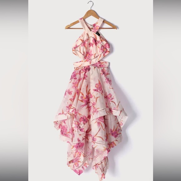 SOLD Lulu’s Only a Dream Peach Floral Print Cutout Handkerchief Dress - XS - Picture 6 of 11